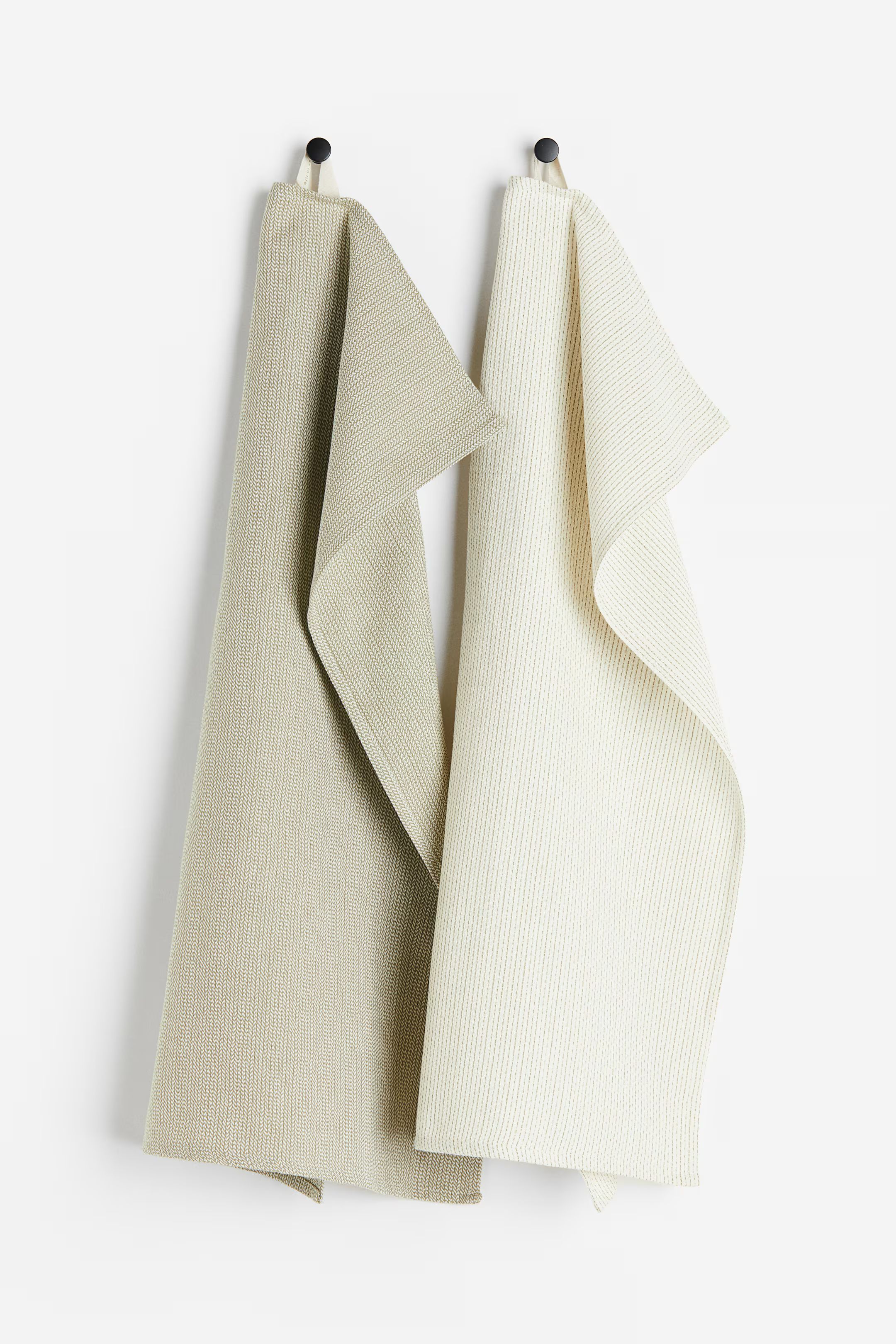 2-pack Cotton Tea Towels - Light khaki green/white - Home All | H&M US | H&M (US + CA)