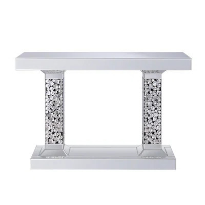 Silver Mirrored & Faux Gems Console Table, 47X14x31, Elegant For Home Decor, Surface With Crystal Base, Materials Used 47"X14"X31", Luxury Living Room | Wayfair North America