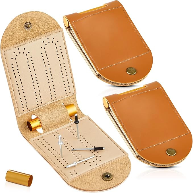 Liliful 2 Sets Portable Cribbage Board Game Set Leather Travel Cribbage Board Travel Games Each S... | Amazon (US)