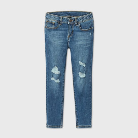 Girls' Distressed Skinny Mid-Rise Jeans - art class™ Blue | Target