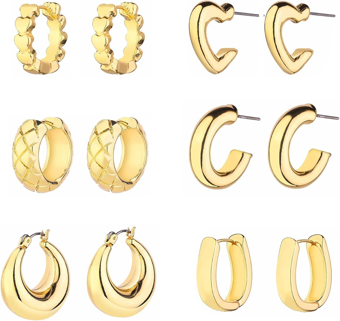 Wgoud Chunky Hoop Earrings Set 14K Gold Hoop Earrings for Women Hypoallergenic, Thick Hoops Earri... | Amazon (US)