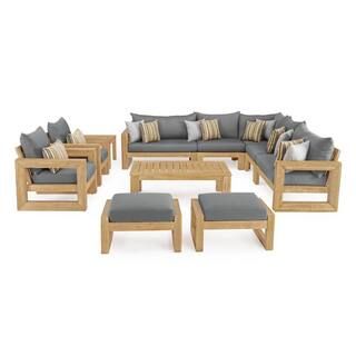 RST Brands Benson 11-Piece Wood Patio Conversation Set with Sunbrella Charcoal Grey Cushions-OP-A... | The Home Depot