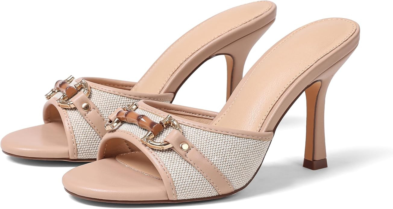 AOSPHIRAYLIAN High Heels Brown Heels for Women Open Toe Kitten Heel Sandals | Unique Buckle·Comf... | Amazon (US)