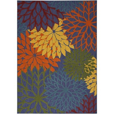 Nourison Aloha Floral 5'3" x 7'5" Navy Multicolor Outdoor Indoor/Outdoor Area Rug | Target