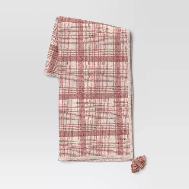 Reversible Gauze Plaid Floral Throw Blanket Rust - Threshold™ | Target