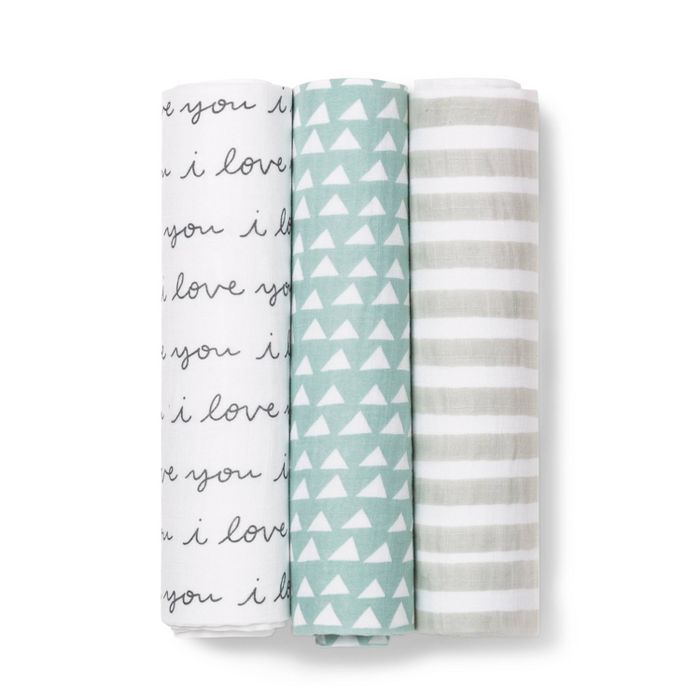 Muslin Swaddle Blanket I Love You 3pk - Cloud Island™ Black/White | Target