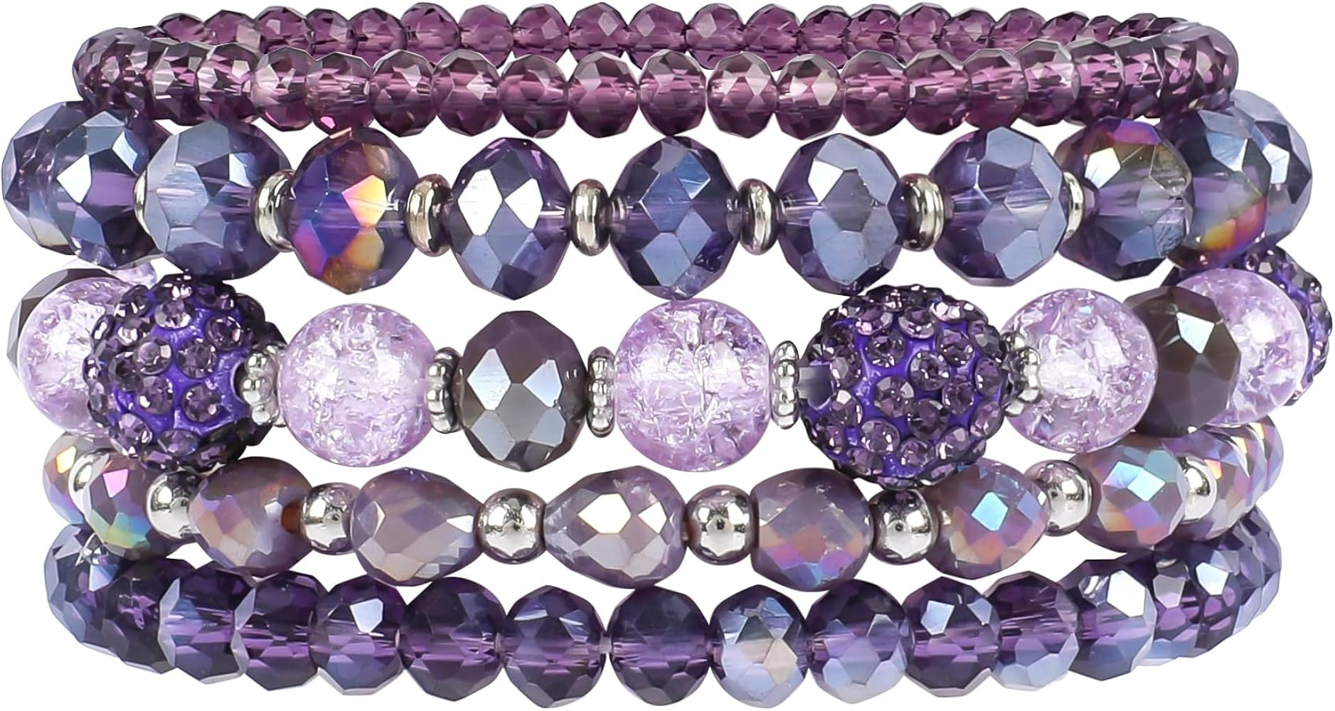 Bohemian Purple Beaded Bracelets for Women 5Pcs Stackable Glass Beads Stretch Bracelets Boho Mult... | Amazon (US)