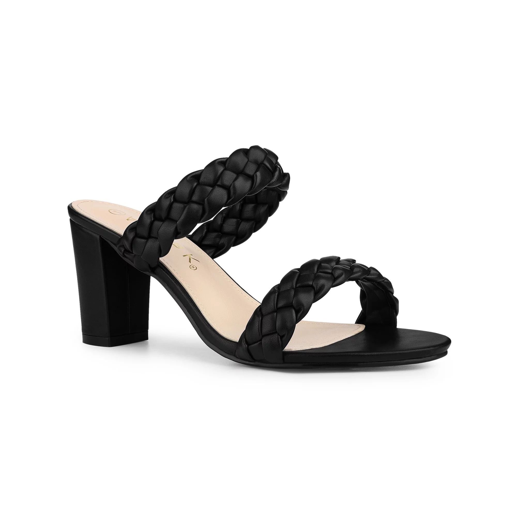 Allegra K Women's Braided Heeled Slip on Chunky Heel Slide Sandals | Walmart (US)