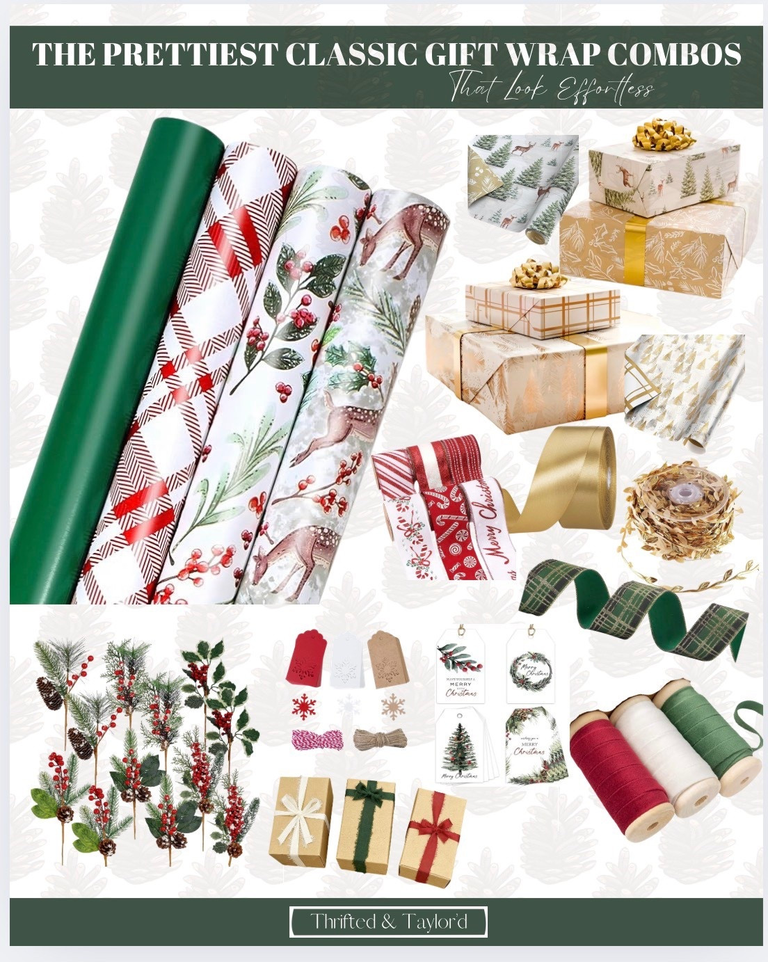 Classic Christmas wrapping never goes out of style, and these pretty red, green, and gold combos make everything feel instantly festive. I pulled together papers, ribbons, tags, and little embellishments you can mix and match for that effortless, traditional look. You can shop all the wraps, ribbons, and greenery picks from this guide right below.

#LTKGiftGuide #LTKHoliday