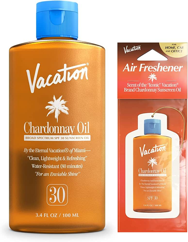 Amazon.com: Vacation Chardonnay Oil SPF 30 + Air Freshener Bundle, Vegan Suntan Oil with Broad Sp... | Amazon (US)