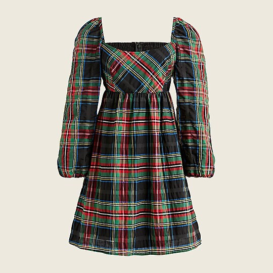 Puff-sleeve mini dress in Stewart tartan | J. Crew US