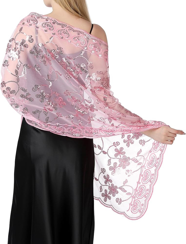 Shawls and Wraps for Evening Dresses,Women Formal 1920s Sequin Flower Sheer Shawls and Wraps for ... | Amazon (US)