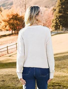 Zeagoo Women's Crew Neck Cropped Sweater 2024 Fall Long Sleeve Chunky Knit Pullover Sweater Tops | Amazon (US)