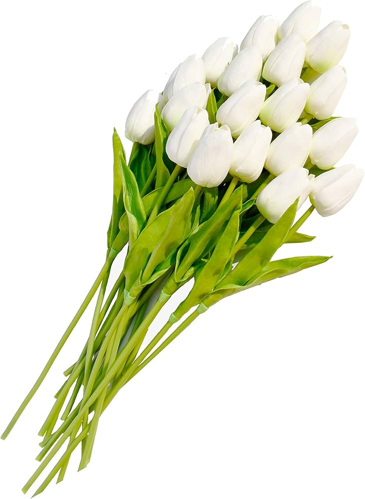 20pcs White Artificial Tulip Flowers with Soft Latex Materials for Mother's Day Easter Day Home &... | Amazon (US)
