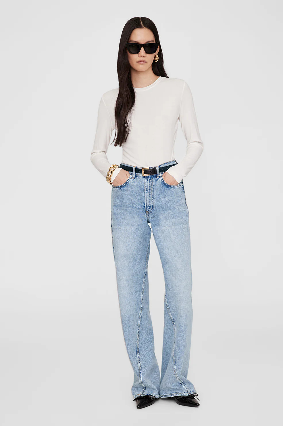 Jo Long Sleeve Tee - Off White | Anine Bing