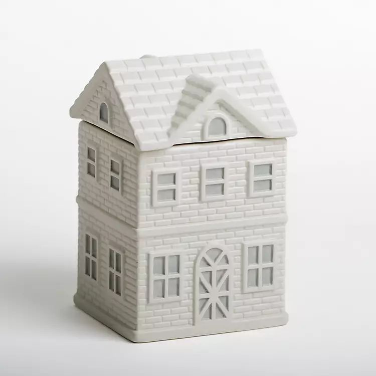 White Embossed Ceramic House Canister, 8 in. | Kirkland's Home
