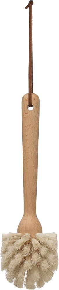 Creative Co-Op Beech Wood Leather Strap Dish Brush, Tan | Amazon (US)