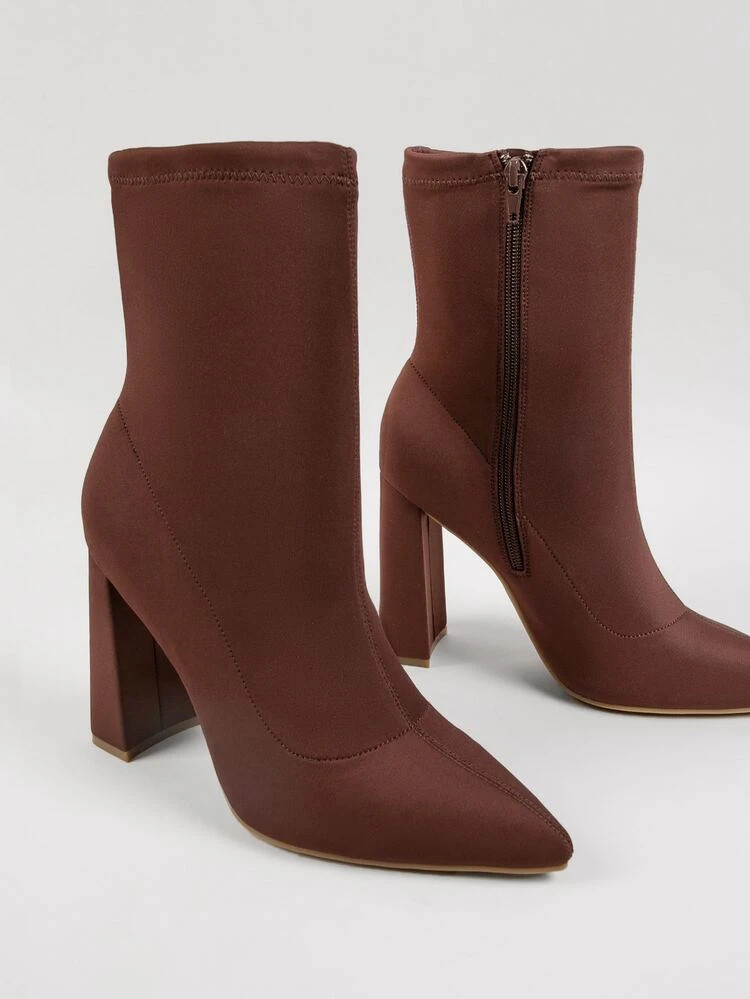 Lycra Pointed Toe Block Heel Sock Ankle Boots | SHEIN