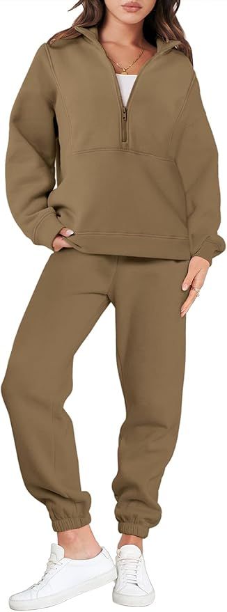 ANRABESS Women 2 Piece Outfits Half Zip Oversized Sweatshirt Jogger Pants Tracksuit Matching Set ... | Amazon (US)