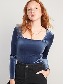 Square-Neck Velvet Bodysuit for Women | Old Navy (US)
