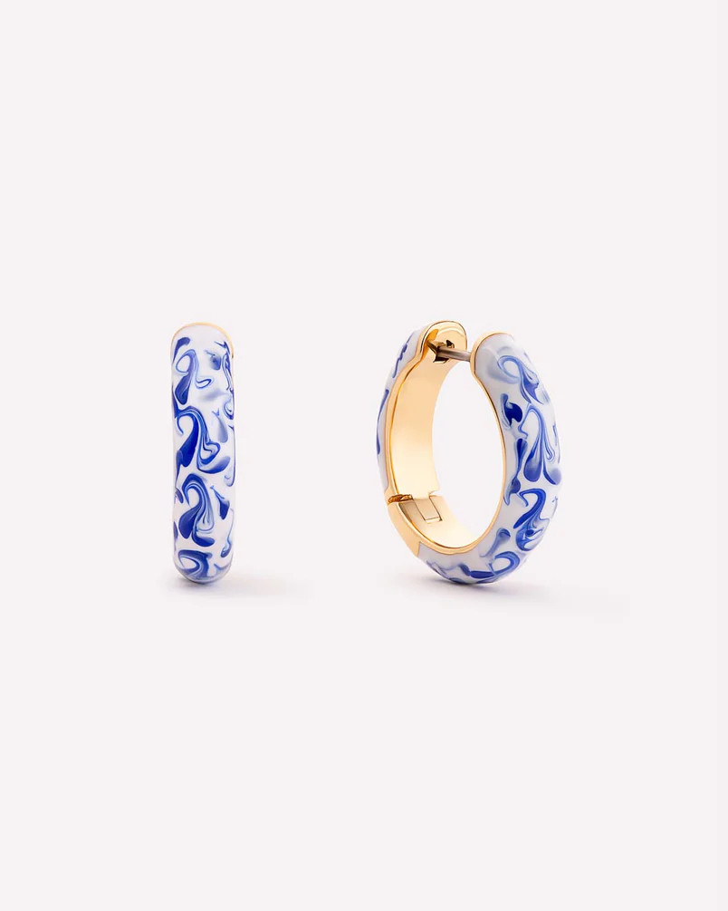 Hoop Earrings - Giulia Medium Marble Blue | Ana Luisa