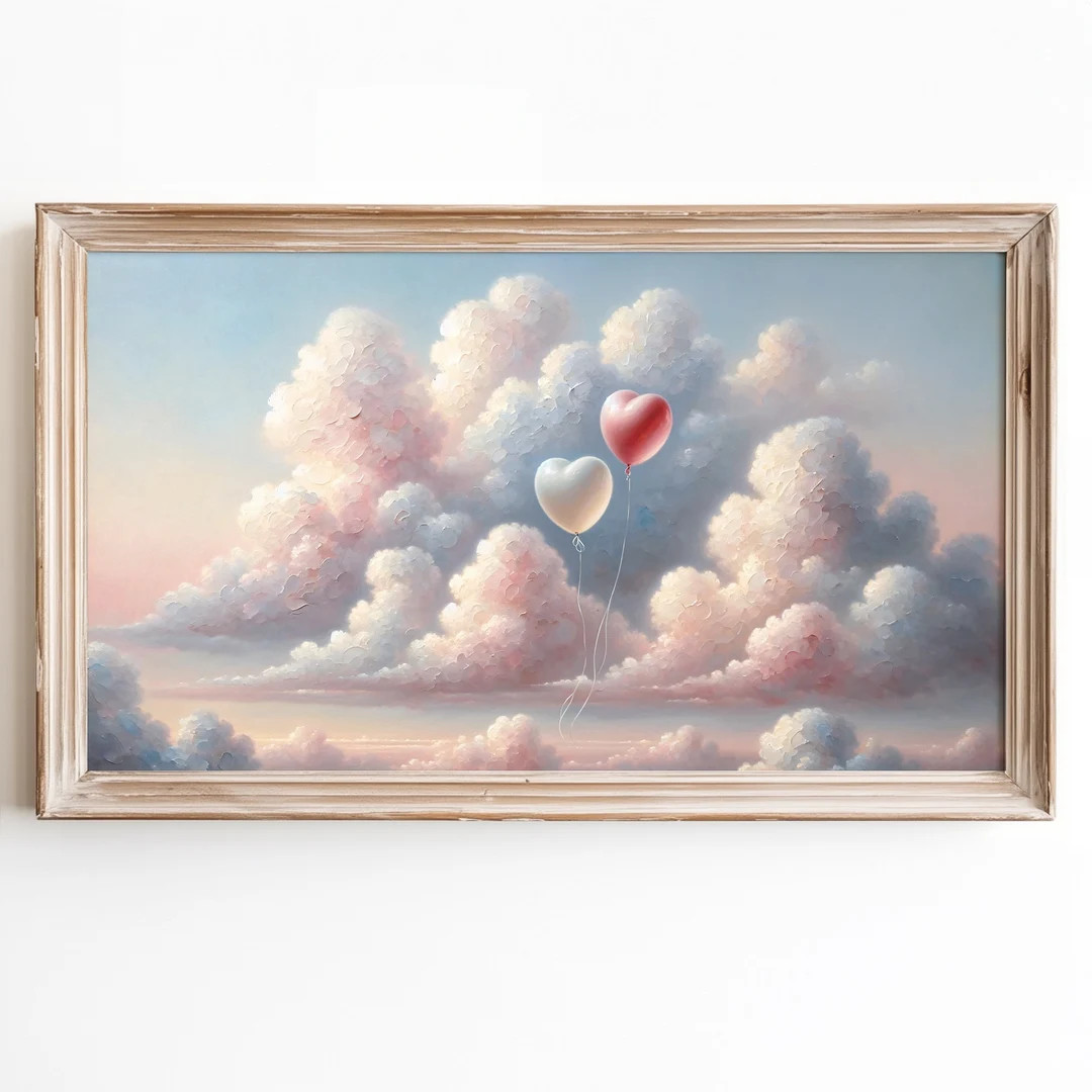 Valentine's Day Samsung Frame TV Art Vintage Abstract Heart Balloons in Sky TV Art Frame Digital ... | Etsy (US)