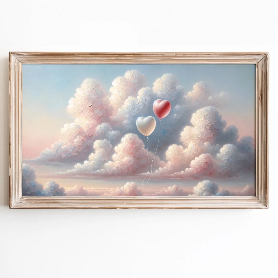 Valentine's Day Samsung Frame TV Art Vintage Abstract Heart Balloons in Sky TV Art Frame Digital ... | Etsy (US)