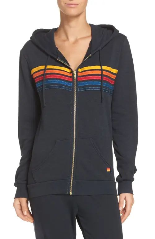 Aviator Nation 5-Stripe Zip Hoodie in Charcoal at Nordstrom, Size X-Small | Nordstrom