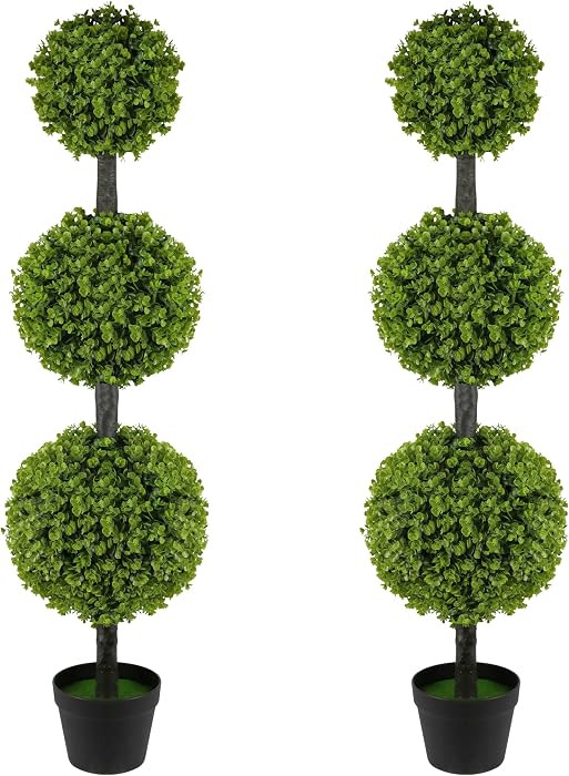 Goldshire 2 Pack Artificial Topiary Ball Tree 4FT, Set of 2 Faux Triple Balls Tree in Pot Shrubs Plants for Outdoor Front Door Porch Plant Outdoor | Amazon (US)