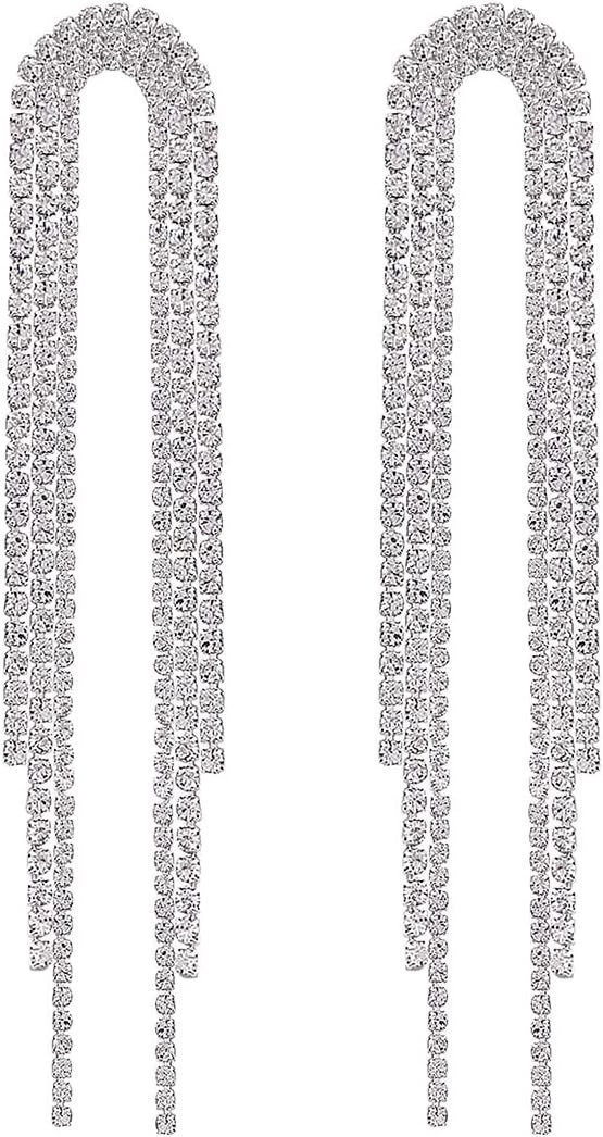 JYUEDA Long Tassel Dangle Earrings for Women,Rhinestone Statement Drop Earrings for Teen Girls We... | Amazon (US)