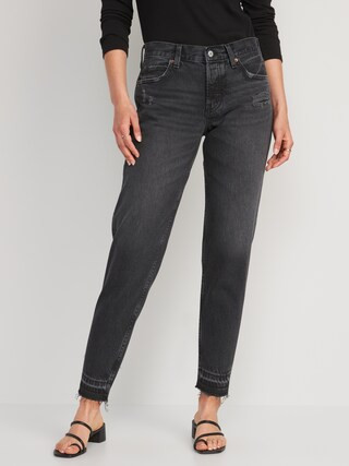 High-Waisted Button-Fly Slouchy Taper Black-Wash Cut-Off Non-Stretch Jeans for Women | Old Navy (CA)