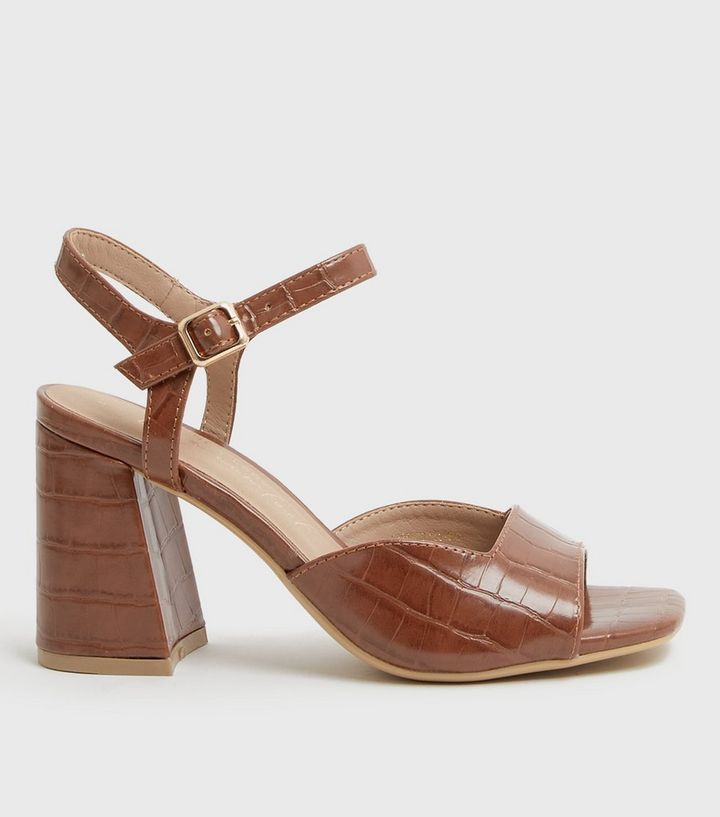 Tan Faux Croc Open Toe Block Heel Sandals
						
						Add to Saved Items
						Remove from Saved... | New Look (UK)