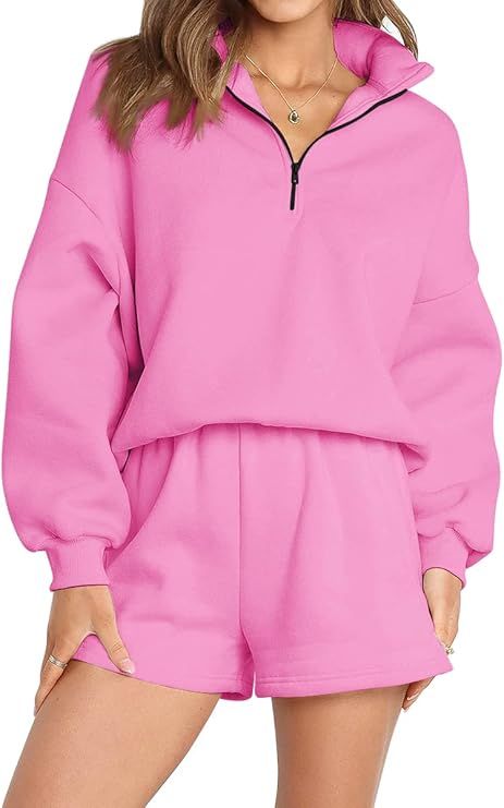 AUTOMET Women's Oversized 2 Piece Lounge Matching Sets Half Zip Sweatshirts Sweatsuit | Amazon (US)