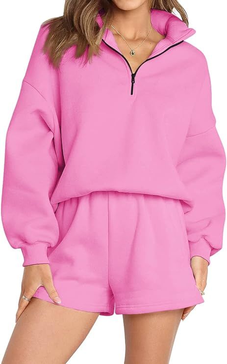 AUTOMET Women's Oversized 2 Piece Lounge Matching Sets Half Zip Sweatshirts Sweatsuit | Amazon (US)