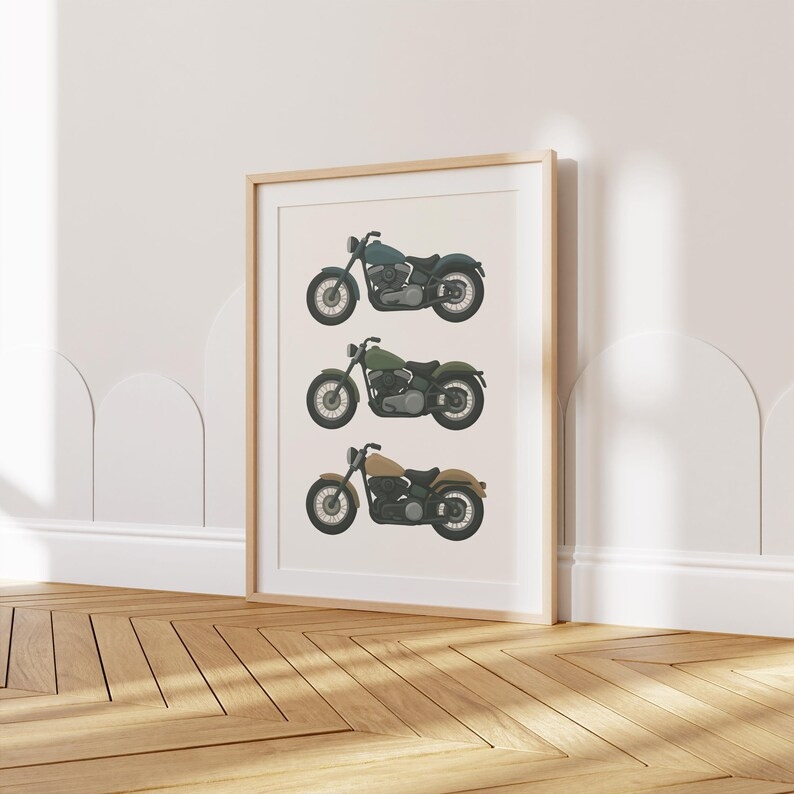 Motorcycle Trio Digital Poster, Retro Bike Wall Art for Boys’ Rooms, Nurseries & Playrooms, Vin... | Etsy (US)