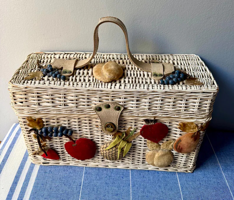 Vintage Picnic Basket Style Handbag With Fruit Motif - Etsy | Etsy (US)