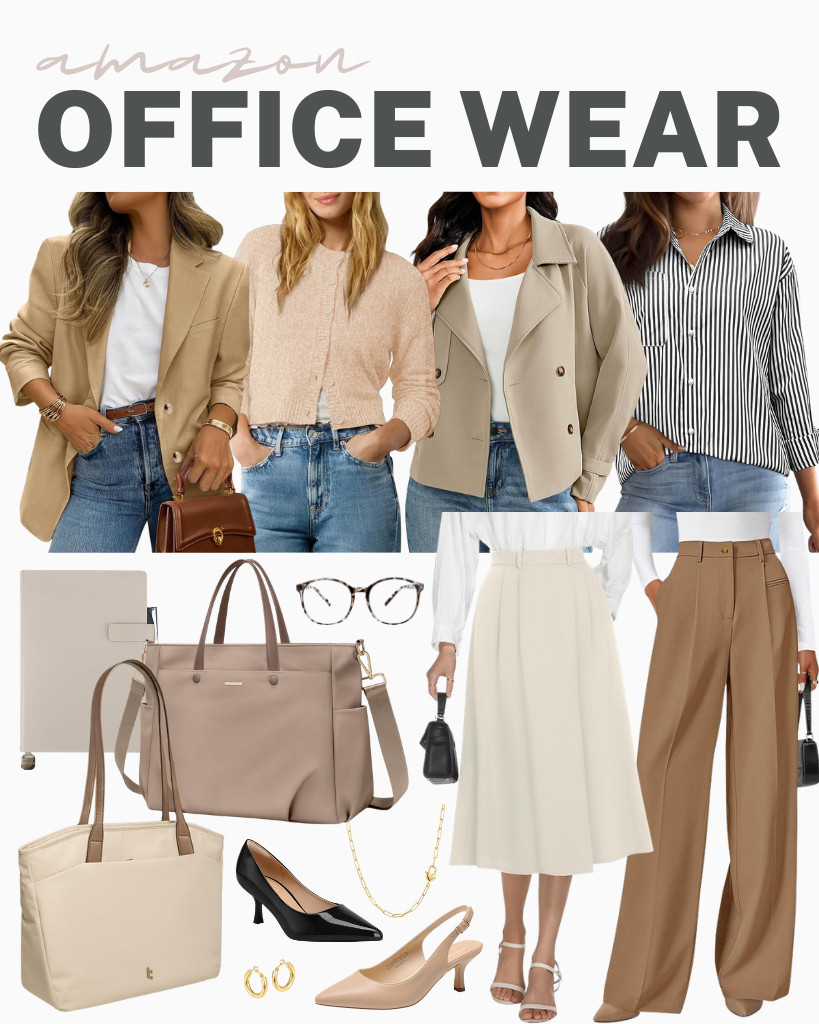 Keeping you updated on the latest fashion trends for the office! Featured in this collection is a stylish button-down shirt from AISEW that you can layer with a LookbookStore cropped trench coat or this PRETTYGARDEN blazer. This Casly Lamiit high-waisted midi skirt or these dress pants are perfect for this look. Shoes from DREAM PAIRS or mysoft also go well with this! 

 #LTKSeasonal #LTKSaleAlert #LTKTravel