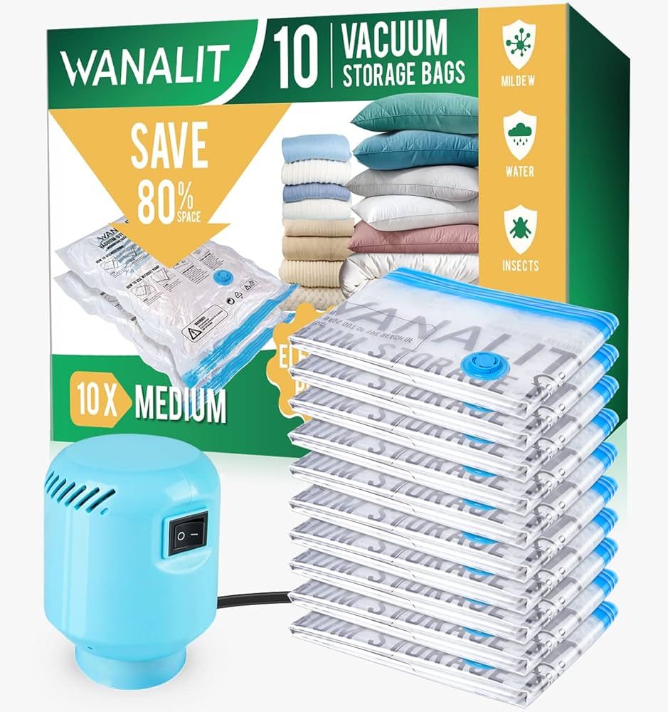 Vacuum Storage Bags with Electric Pump, 10 Pack Medium Size（28"x 18"） Reusable Compression Sp... | Amazon (US)