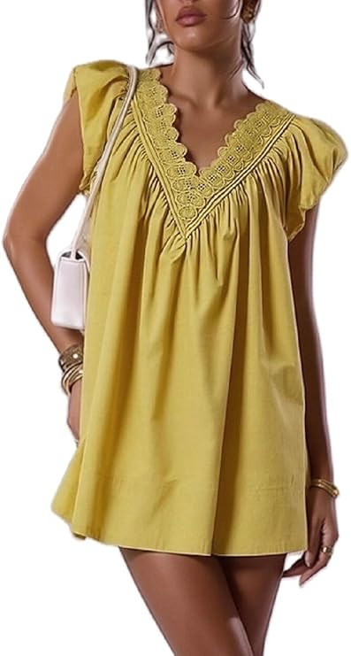 Women Puff Sleeve Short Babydoll Dress Square Neck Flowy Mini Dress Floral Ruffle A Line Summer S... | Amazon (US)