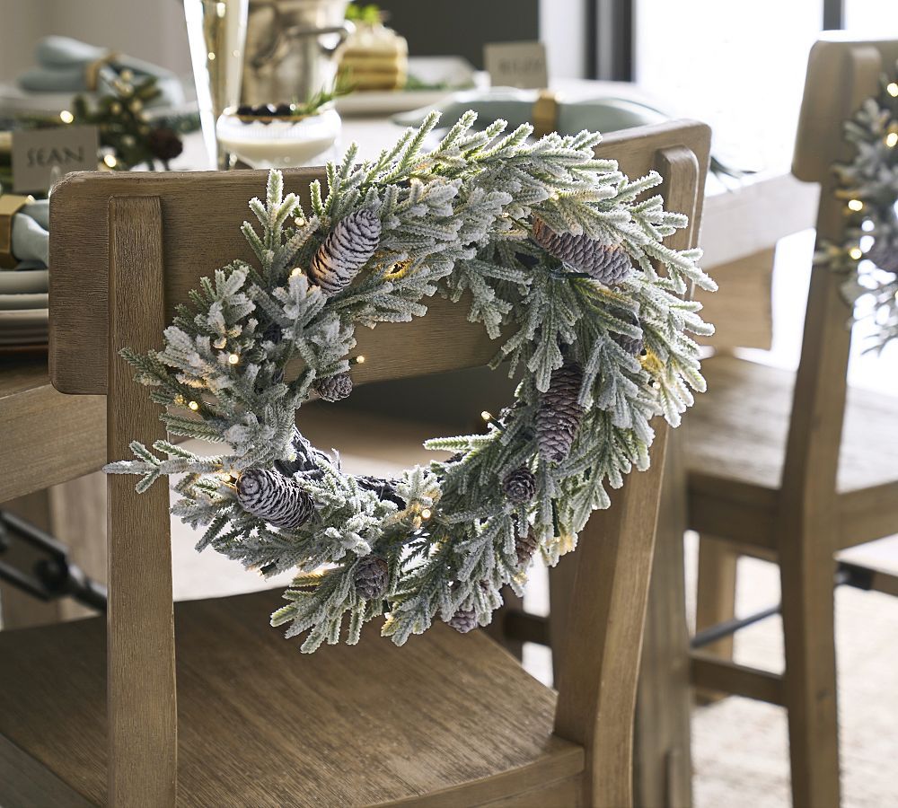 Lit Faux Flocked Mini Pine Wreath | Pottery Barn (US)