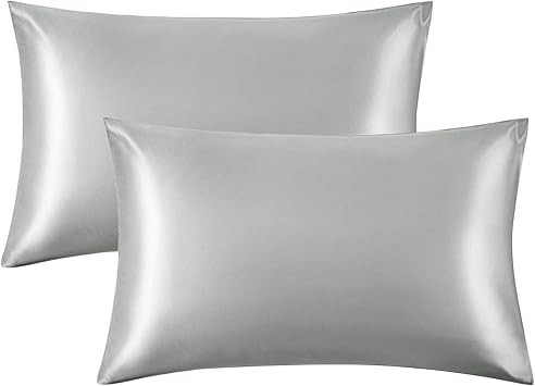 Bedsure Satin Pillowcase for Hair and Skin Queen - Silver Grey Silk Pillowcase 2 Pack 20x30 inche... | Amazon (US)