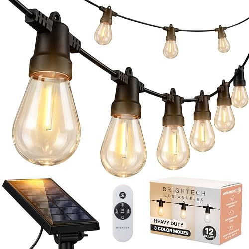 Brightech Ambience Pro 27-Ft Solar String Lights for Outside - Super Bright Remote Control Color Adjustable Outdoor String Light - Commercial Grade String, Waterproof LED for Patios, Camping, 12 Bulbs | Amazon (US)
