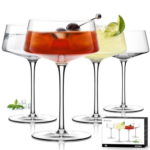 Coupe Glasses Set of 4, Martini Glasses Hand Blown Premium Crystal Cocktail Glassware for Manhattan, Margarita, Espresso Martini, Home Bar, Dinner Party, Birthdays, Housewarming Gift,8oz Clear | Amazon (US)