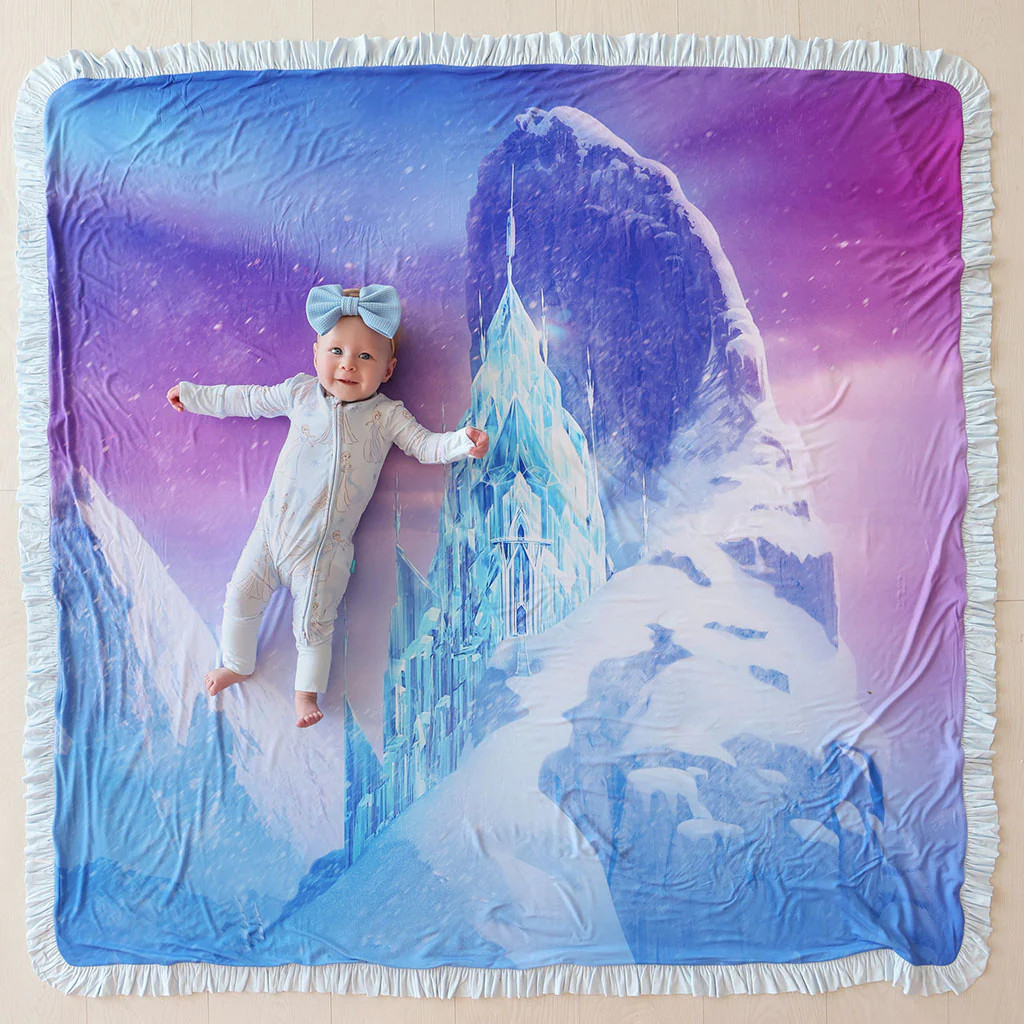 Blue Reversible Disney Let It Go & Frozen Castle Ruffled Luxe Patoo\u00ae Blanket | Posh Peanut\u... | Posh Peanut