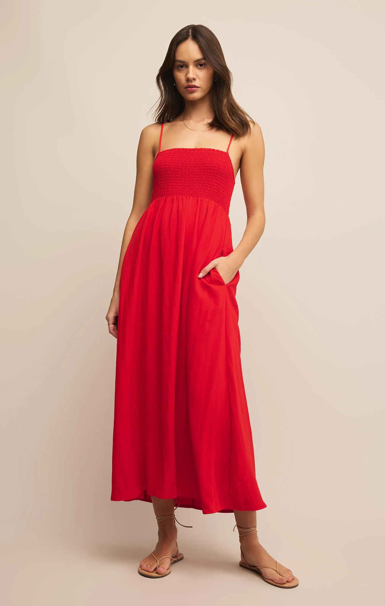 Z SUPPLY Women's Beachside Midi Dress, Cherry, Extra Large | Z Supply