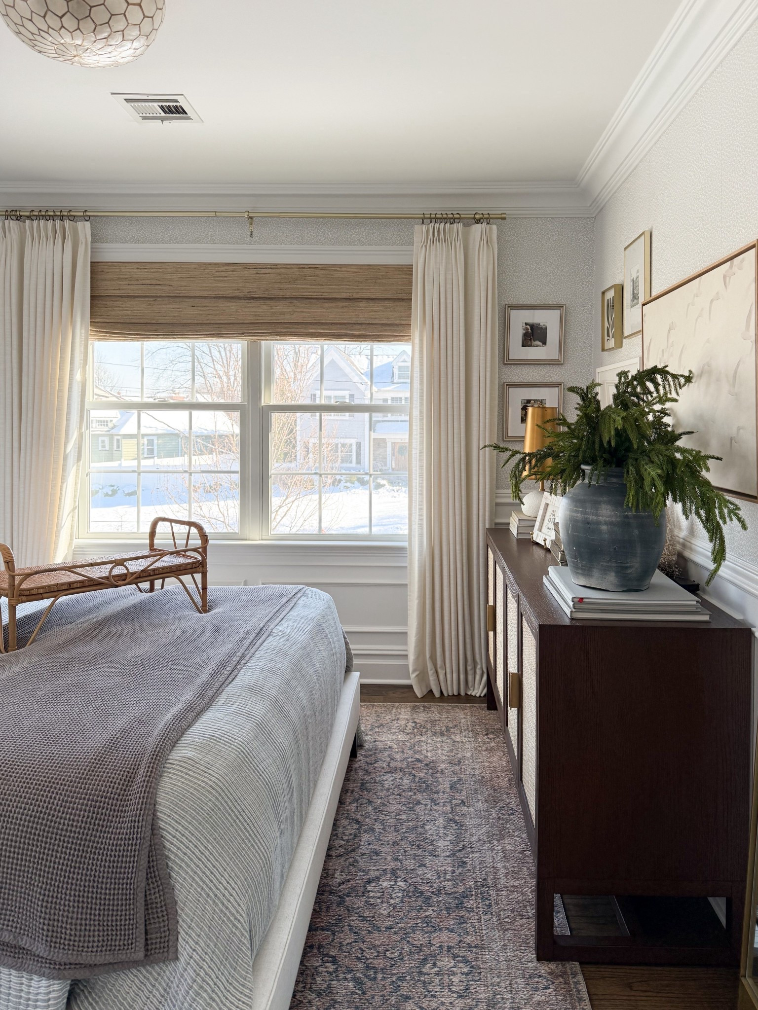 Who says a holiday bedroom has to be red and green? I gravitate towards cool, coastal colors all year long and really lean into them for the winter months. Fluffy white bedding, natural elements and blue hydrangea mixed with the pinecones ❄️

#LTKSaleAlert #LTKSeasonal #LTKHome