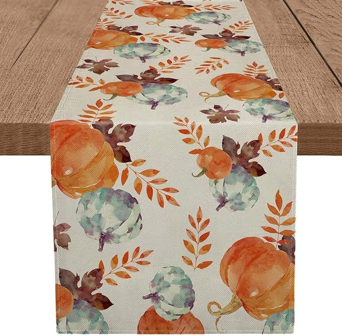 Fall Table Runner Watercolor Pumpkin Autumn Harvest Thanksgiving Table Runners Holiday Dining Roo... | Amazon (US)