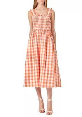 ENGLISH FACTORY Check Print Smocked Dress | Belk