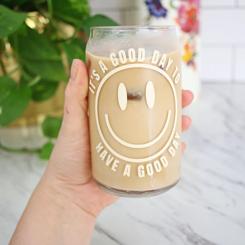 Good Day Beer Can Glass | Iced Coffee Glass | Glass Coffee Cup | Glass Can Lid  Iced Coffee Glass... | Etsy (US)
