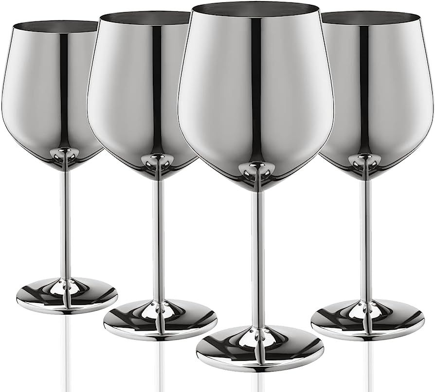WOTOR Stainless Steel Wine Glasses Set of 4, 18oz Unbreakable & Portable Stemmed Metal Wine Glass... | Amazon (US)